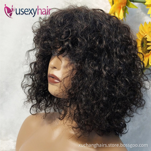 Wholesale cheap cuticle aligned virgin human hair wigs perruque pixie cut wig human hair fringe wig